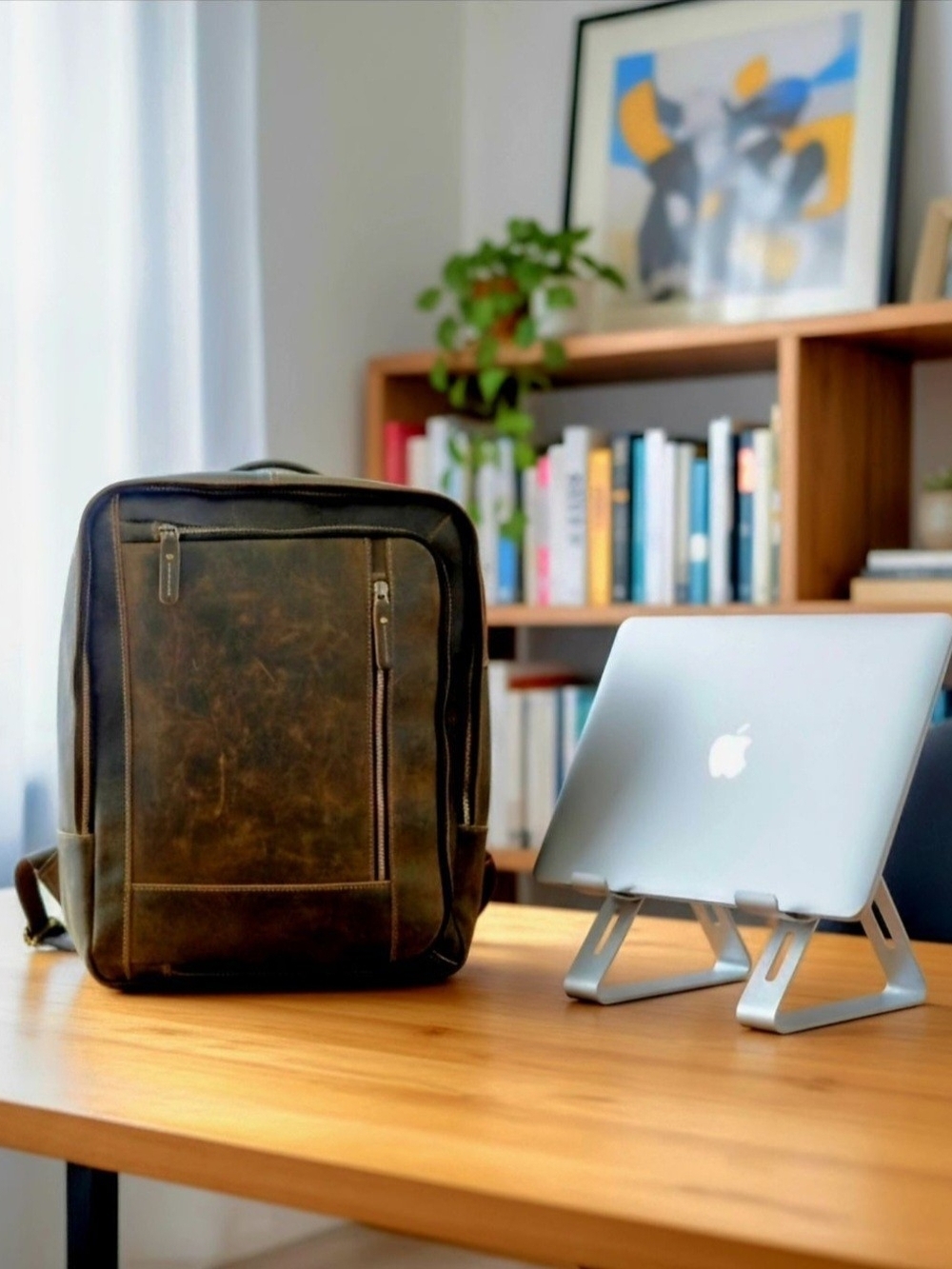 18 Inch Retro Brown Buffalo Leather Briefcase Laptop Messenger Bag Office Laptop